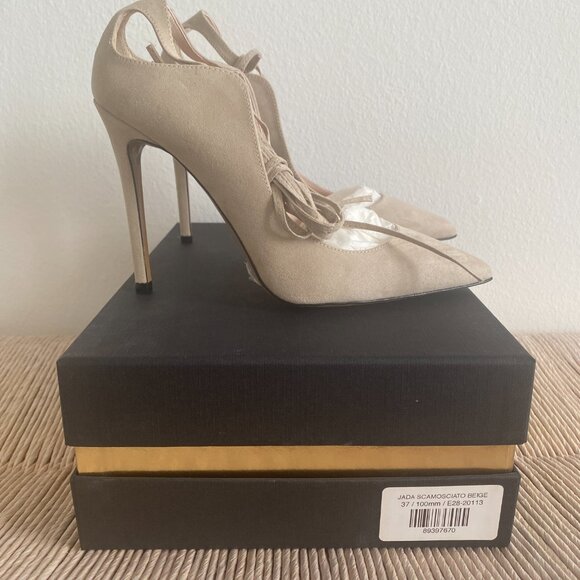 BRAND NEW IN BOX - Identita Jada Beige Suede Anklewrap Stiletto 4"/100mm Pumps - Picture 9 of 14